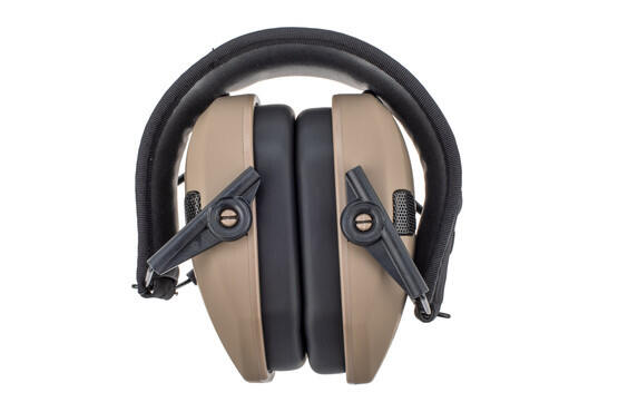 Walker's Razor Rechargeable Muffs in FDE has a compact, foldable design